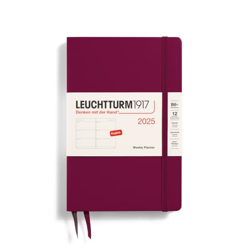 LEUCHTTURM1917 371014 Wochenkalender 2025, Paperback B6+ Hardcover - 12-Monats-Planer, liniert - Port Red, Englisch von LEUCHTTURM1917