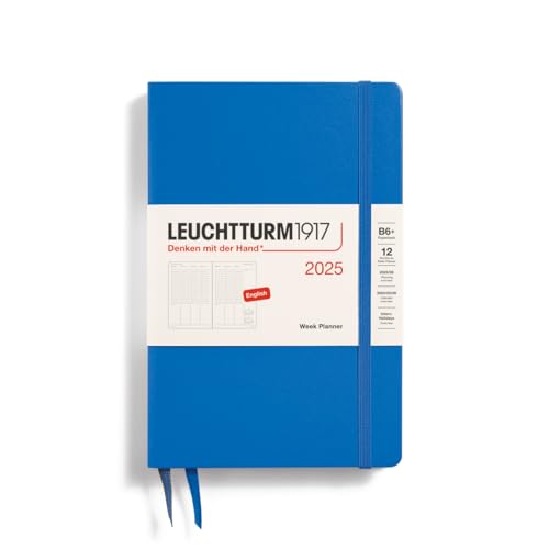 LEUCHTTURM1917 371025 Wochenplaner 2025, Paperback B6+ Hardcover - 12-Monats-Kalender, liniert - Sky, Englisch von LEUCHTTURM1917