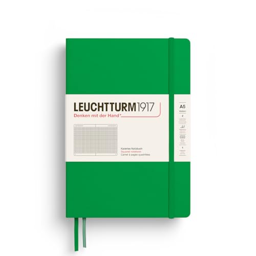 LEUCHTTURM1917 372195 Notizbuch Medium A5, Hardcover Schreibbuch, 251 nummerierte Seiten, Spring Leaf, kariert von LEUCHTTURM1917