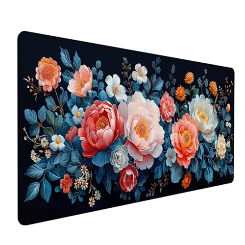 Gaming Mauspad Blumen Mousepad xxl 800x400x3mm, Groß Erweiterter Schreibtischunterlage Rosa, Desk Mat mit Rutschfeste Gummibasis, Verbessert Präzision und Geschwindigkeit, Gaming Zubehör Geschenke 4-5 von LEYAUPGO