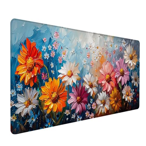 Gaming Mauspad Gänseblümchen Mousepad xxl 800x400 mm, Groß Erweiterter Schreibtischunterlage Weiß, Desk Mat mit Rutschfeste Gummibasis, Verbessert Präzision und Geschwindigkeit, Gaming Zubehör 6-1 von LEYAUPGO