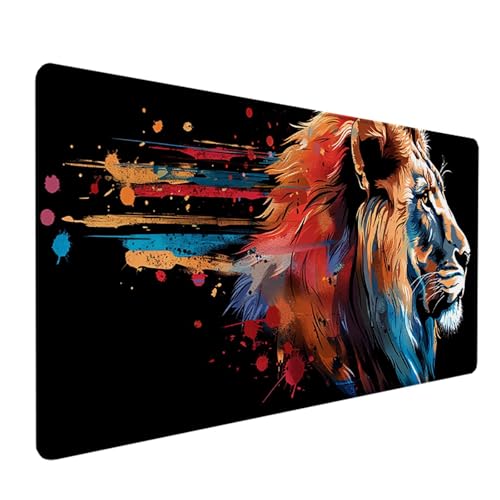 Gaming Mauspad Löwe Mousepad xxl 1000 x 500 mm, Groß Erweiterter Schreibtischunterlage Schwarz, Desk Mat mit Rutschfeste Gummibasis, Verbessert Präzision und Geschwindigkeit, Gaming Zubehör, Gifts 9-7 von LEYAUPGO