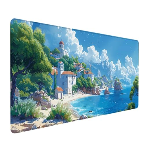 Gaming Mauspad Strand Mousepad xxl 800 x 400 mm, Groß Erweiterter Schreibtischunterlage Blau, Desk Mat mit Rutschfeste Gummibasis, Verbessert Präzision und Geschwindigkeit, Gaming Zubehör, Gifts D-F von LEYAUPGO