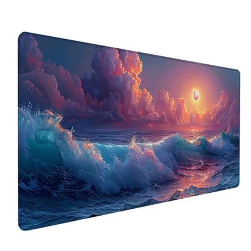 Gaming Mauspad Wellen Mousepad XXL 800x400mm, Groß Erweiterter Schreibtischunterlage Rosa, Desk Mat mit rutschfeste Gummibasis, Verbessert Präzision und Geschwindigkeit, Gaming Zubehör, Geschenke C-4 von LEYAUPGO