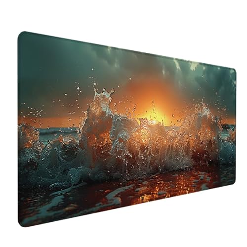 Gaming Mauspad Wellen Mousepad xxl 1000 x 500 mm, Groß Erweiterter Schreibtischunterlage Grün, Desk Mat mit Rutschfeste Gummibasis, Verbessert Präzision und Geschwindigkeit, Gaming Zubehör, Gifts M-P von LEYAUPGO