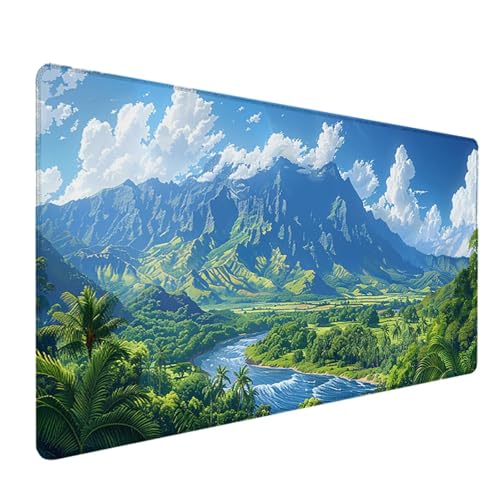 Landschaft Mauspad 1200 x 600 mm, Schreibtischunterlage Grün Mousepad Gaming mit Wasserdicht Rutschfeste Gummibasis, Vernähte Kanten Mouse Pad für Schreibtisch Zubehör Aesthetic, Gifts for Men, 7-B von LEYAUPGO