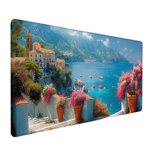 Landschaft Mauspad 900x400 mm, Schreibtischunterlage Blau Mousepad Gaming mit Wasserdicht rutschfeste Gummibasis, Vernähte Kanten Mouse Pad für PC Schreibtisch Zubehör, Geschenke für Männer, N-2 von LEYAUPGO