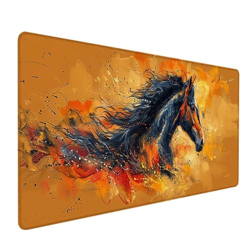 Pferd Mauspad 1200x600 mm, Schreibtischunterlage Gelb Mousepad Gaming mit Wasserdicht rutschfeste Gummibasis, Vernähte Kanten Mouse Pad für Schreibtisch Zubehör Aesthetic, Geschenke für Männer, A-B von LEYAUPGO