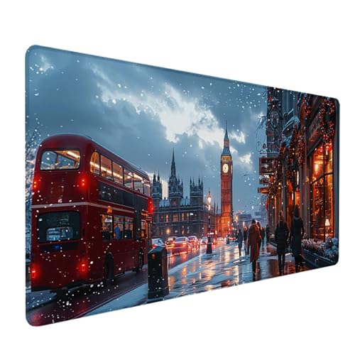 Stadt Mauspad 700 x 300 mm, Schreibtischunterlage Blau Mousepad Gaming mit Wasserdicht rutschfeste Gummibasis, Vernähte Kanten Mouse Pad für Schreibtisch Zubehör Aesthetic, Geschenke für Männer, F-5 von LEYAUPGO