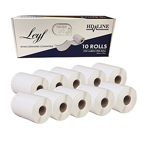 Leyf Etiketten für Dymo 4XL Labelwriter - S0904980-104mm x 159mm - 10 Rolle Pack Etiketten x 220 St. Je Rolle = 2200 Etiketten, Selbstklebend, Adressetiketten, VersandEtiketten von LEYF