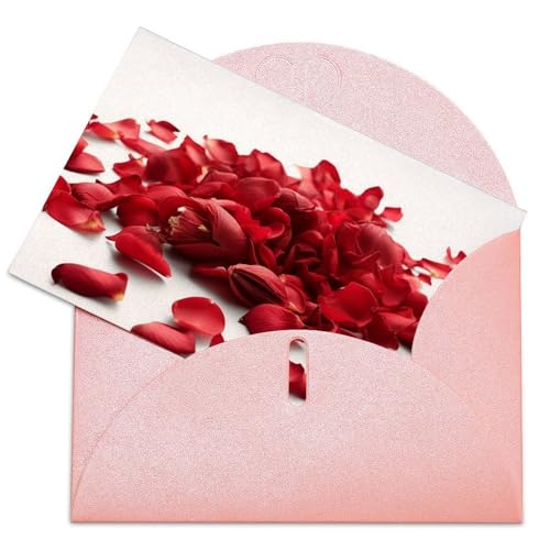 LFDSEPYM Grußkarte, blanko, mit Umschlag, Perlpapier, Notizkarte, rote Blütenblätter, verstreut, "Thinking of You", Geschenkkarte für Geburtstag, Glückwunsch, Hochzeit, alle Anlässe von LFDSEPYM
