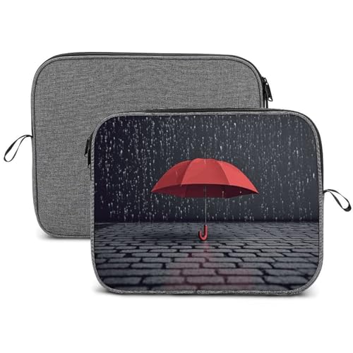 Laptophülle mit rotem Regenschirm im Regen, Schneeflocken-Laptop-Tasche, Computer-Tragetasche, Aktentasche, Schutzhülle, 33 cm (13/14 Zoll) von LFDSEPYM