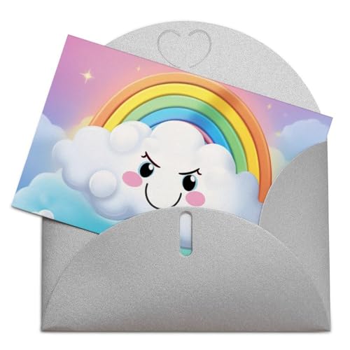 LFDSPYJE Grußkarten mit Umschlägen, Perlglanz-Papier, "Thinking of You", Cartoon, lächelnde Wolke, Regenbogen-Geburtstagskarten, Dankeskarten, Blanko-Notizkarten für alle Anlässe von LFDSPYJE