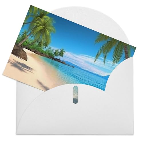 LFDSPYJE Grußkarten mit Umschlägen, Perlglanz-Papier, "Thinking of You", Hawaii-Strand mit Palmen, Geburtstagskarten, Dankeskarten, Blanko-Notizkarten für alle Anlässe von LFDSPYJE