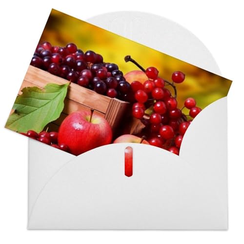LFDSPYJE Grußkarten mit Umschlägen, Perlglanz-Papier, "Thinking of You", Karte mit roten Blättern und Früchten, Geburtstagskarten, Dankeskarten, Blanko-Notizkarten für alle Anlässe von LFDSPYJE