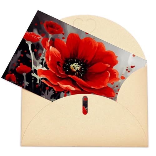 LFDSPYJE Grußkarten mit Umschlägen, Perlglanz-Papier, "Thinking of You", tanzende rote Blume, Geburtstagskarten, Dankeskarten, Blanko-Notizkarten für alle Anlässe von LFDSPYJE