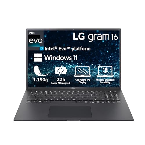 LG gram (2023) | 16" 16:10 IPS LCD-Display | Ultralight Notebook 1.190g | Intel Core i7 | 16GB RAM | 512GB SSD | 22h Akkulaufzeit | Windows 11 Home | Mirametrix | Schwarz von LG
