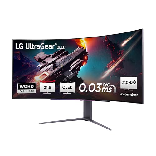 LG Electronics 45GS96QB-B.AEU Curved UltraGear OLED Gaming Monitor 45", 3440 x 1440, 21:9, 0,03 ms GtG, 240 Hz, 98% DCI-P3, HDR400 TRUE BLACK, NVIDIA G-Sync Compatible, AMD FreeSync Pre. Pro - Schwarz von LG