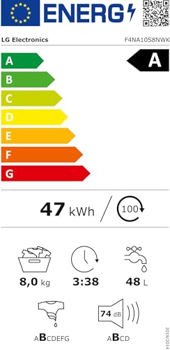 LG F4NA10S8NWK Waschmaschine Slim 8 kg Frontlader Serie A1, Klasse A, 1400 Umdrehungen, Hygieneprogramm mit Dampf, abnehmbares Oberteil, freistehend, schlichtes Design, Weiß von LG