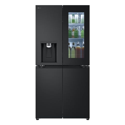 LG GMG861EPAE InstaView SLIM Multi-Door, Klasse E, 508 L, Kühlschrank mit Gefrierfach, Eis-, Crushed Ice- Wasserspender mit UVnano, Total NoFrost, Smart Inverter Kompressor, Wi-Fi, Farbe Matte Black von LG