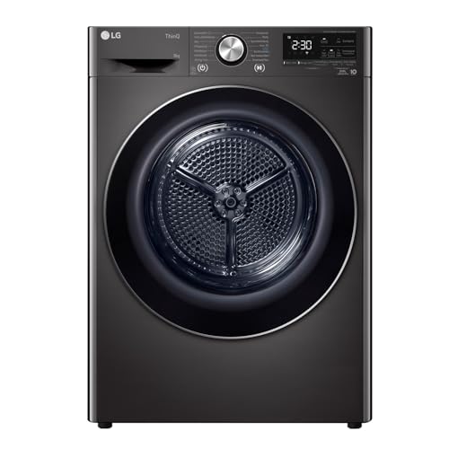 LG RT80V9B, Klasse A+++,Trockner 8 kg, Wärmepumpentrockner mit Kurzprogramm, Trockensensor, Trommelmaterial aus Edelstahl, 60 x 69 x 85 cm ꟷ Schwarz von LG