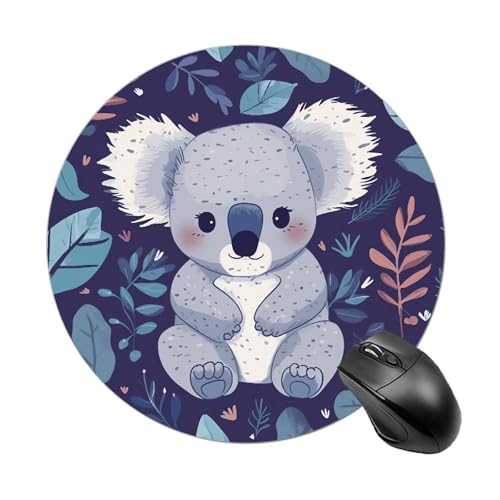 Mauspad mit schönem Koala-Druck, rund, niedlich, lustiges Mauspad für Laptop, Gaming, Heimbüro, Dekoration, Schreibtischzubehör, Schreibtischunterlage von LHOKDR