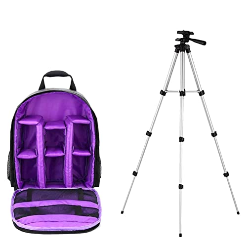 LHYFAGQK Multifunktionale Kamera-Rucksack-Video DSLR. Kameratasche wasserdichte Außenkamera-Kameras-Tasche Fit for Nikon Fit for Canon Fit for Sony Kameratasche(A-Purple and Tripod) von LHYFAGQK