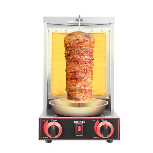 2 Brenner Gas Kebab Maschine, 3000W Edelstahl Tischgrill, 360° Drehbar BBQ Grillofen, Vertikale Broiler Dönergrill von LIAIZE