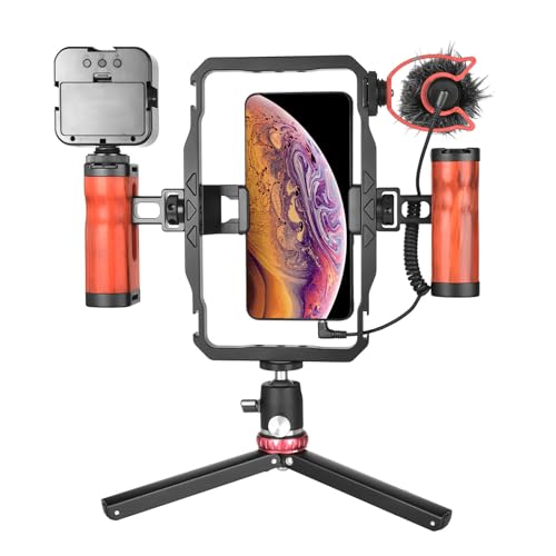 Smartphone-Video-Rig-Kit mit Griff, Abnehmbare Doppel-Holzgriffe aus Aluminiumlegierung, Telefon-Video-Stabilisator-Griff, Stativhalterung für Vlog-Video-Live-Streaming von LICAEVEY