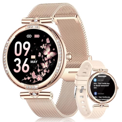 LIGE Fitnessuhr Damen, AMOLED HD Touchscreen Smartwatch Damen, IP68 Smartwatch Damen Wasserdicht, 120+Sportuhr Damen, Frauengesundheit/Bluetooth-Anrufe/Kalorien, Android iOS Smartwatch Damen Rund von LIGE