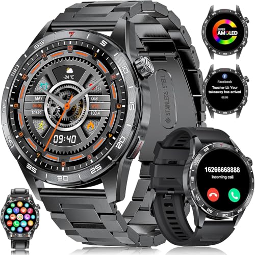 LIGE Herren Smartwatch mit 3 Armbändern, 400mAh Akku, 1.43'' AMOLED Smartwatch für Männer mit Anrufen, 113 Sportmodi, 24/7 Herzfrequenzüberwachung SpO2 und Schlaf, IP68 Smartwatch für Android iOS von LIGE