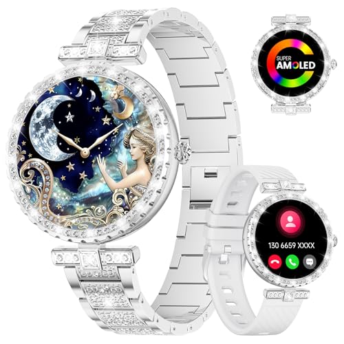 LIGE Smartwatch Damen mit Telefonfunktion, 1,19'' AMOLED Diamond Smart Watch mit Herzfrequenz Schlafmonitor Menstruationszyklus, 120+ Sportmodi, IP68 Wasserdicht Schrittzähler für iOS Android von LIGE