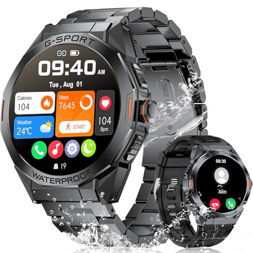 LIGE Smartwatch Herren 1.46'' Touchscreen Smartwatch Mit Telefonfunktion Fitnessuhr 100+Sportmodi/Schlafmonitor/ IP68 Wasserdicht, Smart Watch Kompatibel Mit iOS Android 400mAh Batterie 2024 von LIGE