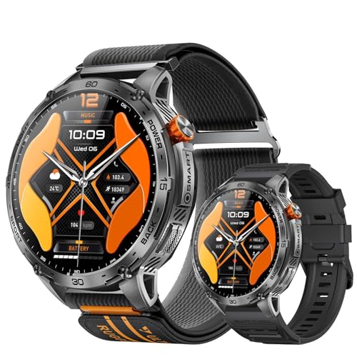 LIGE Smartwatch Herren mit LED Taschenlampe, 1.75‘’ AMOLED Großes Display/730 mAh Akku Sportuhr Herren mit Telefonfunktion, 100+ Sportmodi Fitnessuhr, 24/7 Herzfrequenz/Schlafmonitor für Android iOS von LIGE