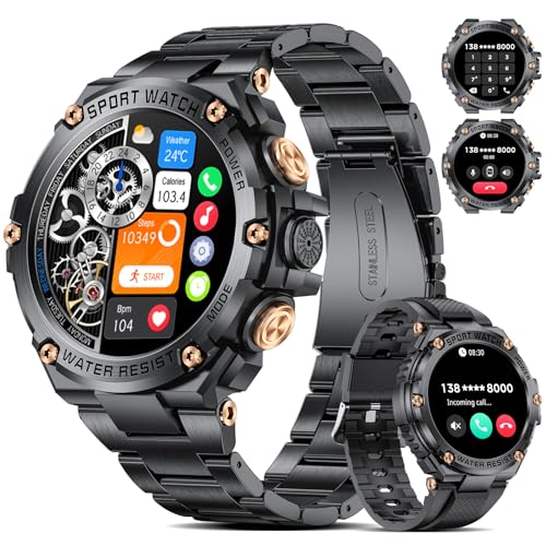 LIGE Smartwatch Herren mit Telefonfunktion,800mAh Hochleistungsakku,1.5'' HD Touchscreen,123+ Sportmodi Outdoor Militär Sportuhr mit Herzfrequenz/Schlafmonitor/SpO2,5ATM Wasserdicht für Android/iOS von LIGE