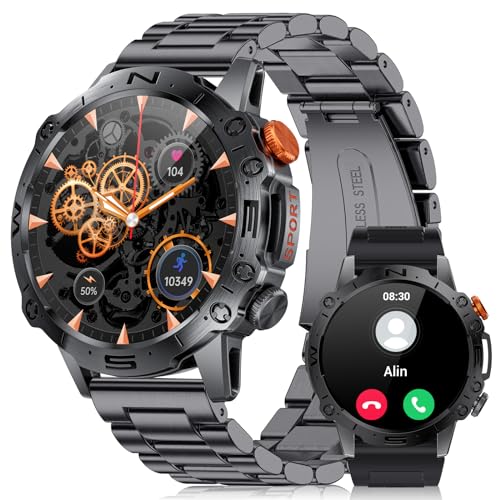 LIGE Smartwatch für Herren, 5ATM Wasserdicht Militär Smartwatch,1.43 Zoll Smart Watch mit Bluetooth Anrufe mit Herzfrequenzmonitor Schlafmonitor Schrittzähler, Smartwatch unterstützt iOS Android von LIGE