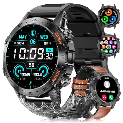 Smartwatch Herren Militärische mit Telefonfunktion,1.39'' HD Touchscreen,100+ Sportmodi Aktivitätstracker mit Herzfrequenz/SpO2/Schlafmonitor/Schrittzähler,400mah Sportuhr,5ATM Wasserdicht Schwarz von LIGE