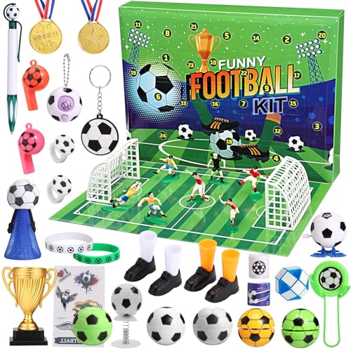 LIHAO Adventskalender Fußball Set Jungen Fußball Partygeschenke Geschenke für Jungen Fußball Armbänder Schlüsselanhänger Tattoos Trillerpfeifen 2024 von LIHAO