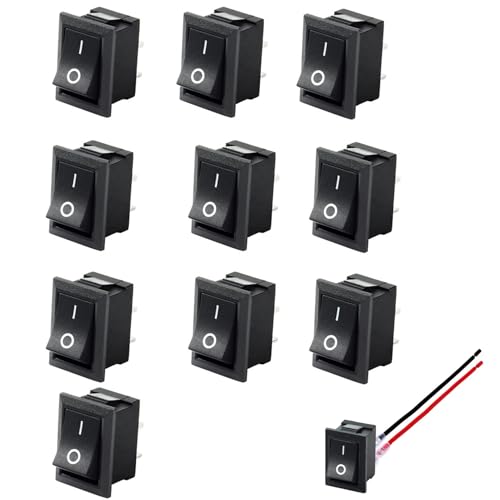 10 Stück Kippschalter 12V,Schalter 230V Mini Switch,Mikroschalter 2 Polig Klein Einbauschalter Maschinenschalter,Toggle Wippschalter,Schwarz Quadrat Ein/Aus mit Vorverdrahtetem,für Kfz Möbelschalter von LILIKAI