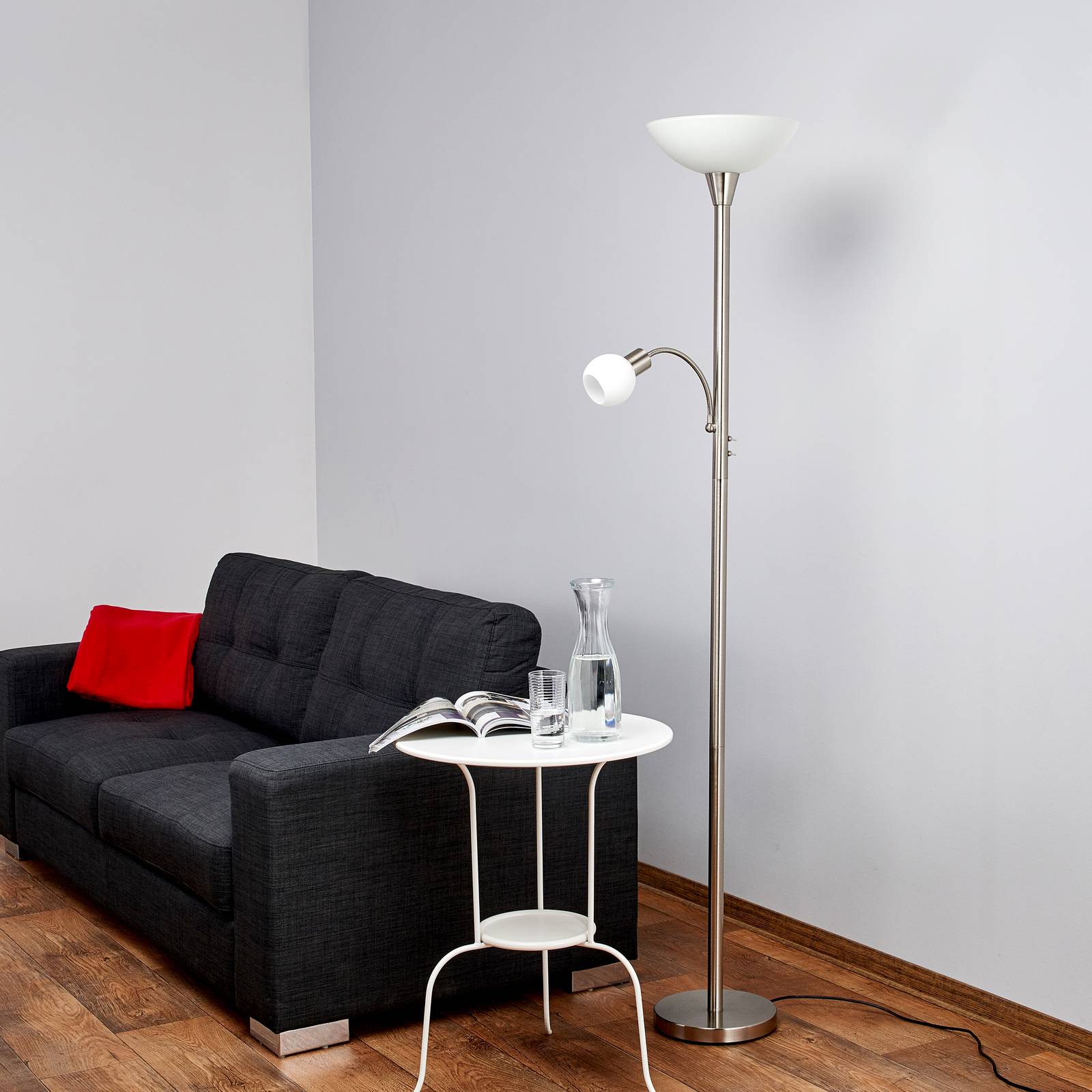 Lindby Stehlampe Elaina, Leselicht, nickelfarben, 180cm, E27 von LINDBY