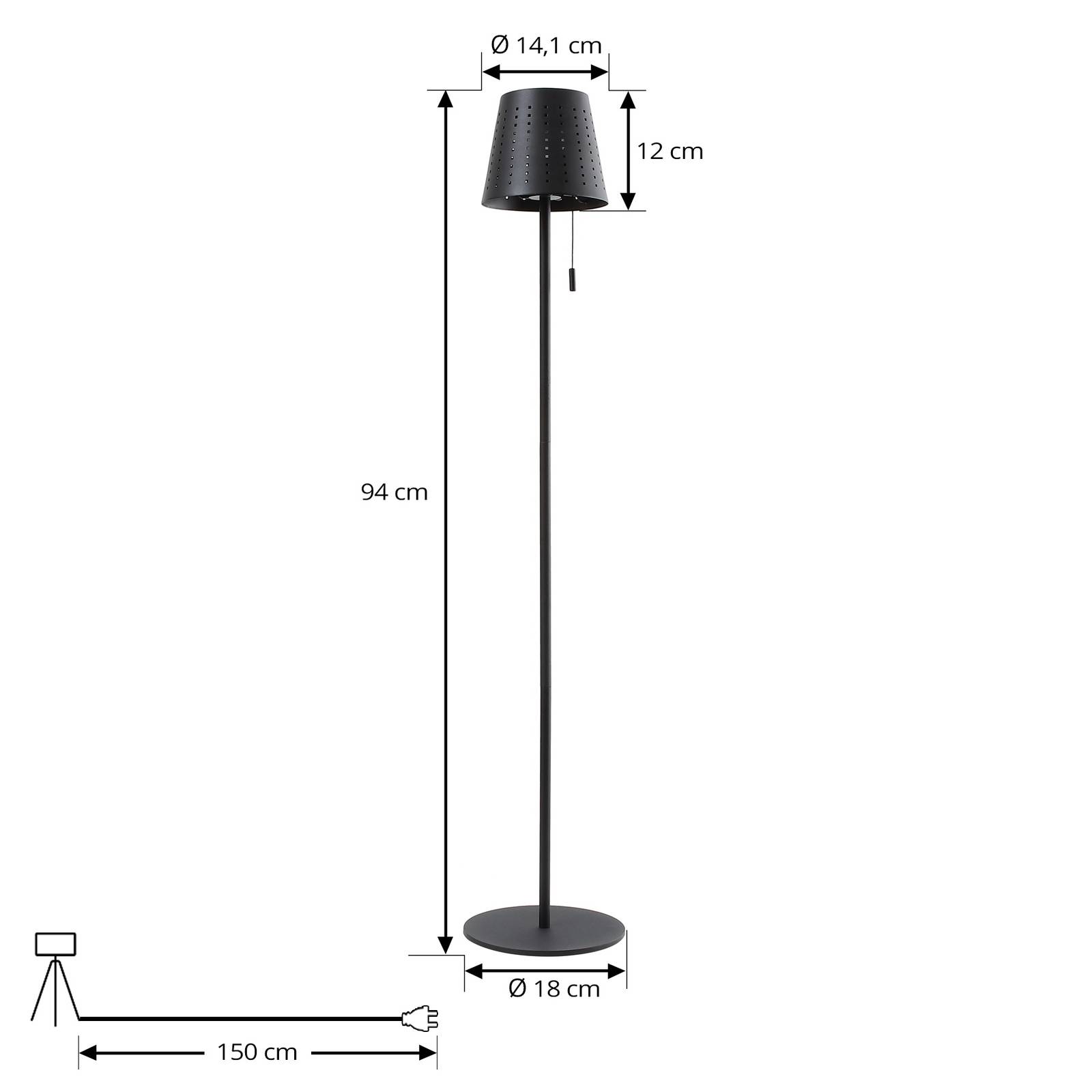 Lindby LED-Solar-Stehleuchte Hilario, schwarz, Eisen, Akku von LINDBY