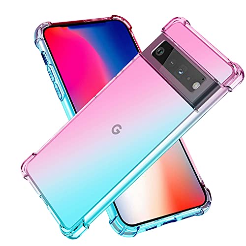 LINER Hülle für Google Pixel 6 Hülle, Farbverlauf Ultradünne TPU Handyhülle, Bunt Transparent Sanft Silikon Bumper Case Stoßfeste Schutzhülle mit Vier Ecken Verstärken, Rosa/Grün von LINER