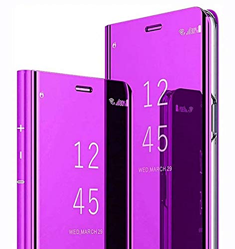 LINER Hülle für Samsung Galaxy A22 5G, Handyhülle Clear View Cover Spiegel Flip PU Leder Hülle Plating PC Schutzhülle mit Hart Standfunktion für Samsung Galaxy A22 5G - Lila von LINER