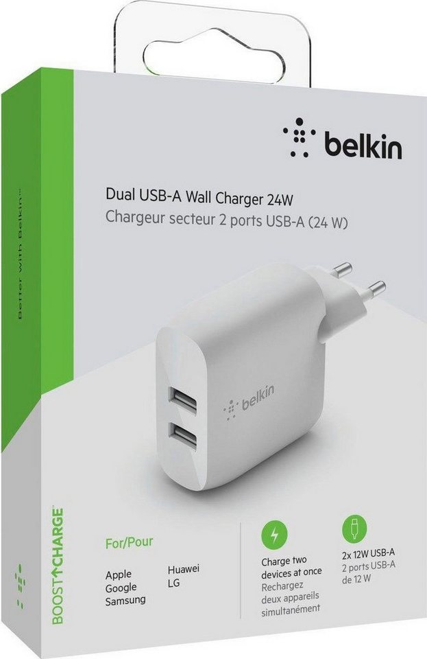 Belkin BOOSTCHARGE 24 W USB-A-Netzladegerät mit zwei Anschlüssen Smartphone-Ladegerät (für Samsung Galaxy, Apple iPad / iPhone, Google Pixel) Belkin BOOSTCHARGE 24 W USB-A-Netzladegerät mit zwei Anschlüssen Smartphone-Ladegerät (für Samsung Galaxy, Apple iPad / iPhone, Google Pixel) von Belkin