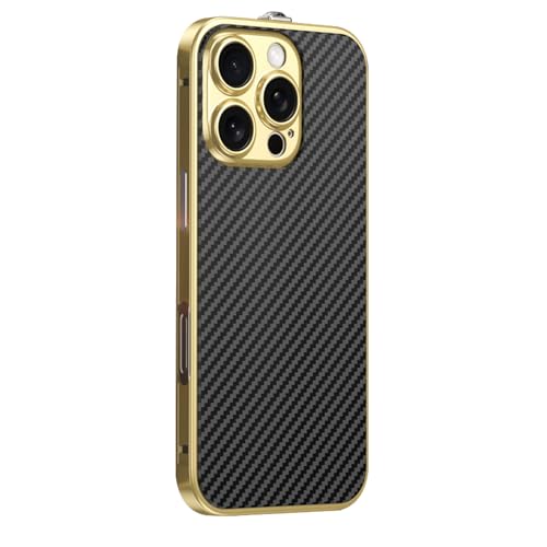 LINLINCD-Gold,16 Pro, Kohlefaser Hülle Für iPhone 16 Pro Max/16 Pro/16, Kameraschutz Ultradünnes Handytasche Metall Rahmen Luxus Kratzfeste Schutzhülle von LINLINCD