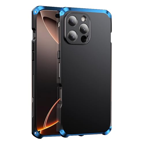 LINLINCD-Ultradünne Hülle für iPhone 16 Pro Max/16 Pro/16 Plus/16, Metall Grenze Handytasche Support Kabelloses Laden Stoßfeste Handyhülle,Blau,16 Plus von LINLINCD