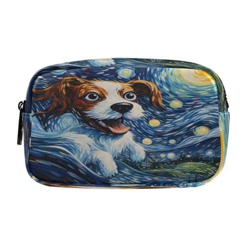 LINNIKEEEE Schicker Blauer Süßer Hund Federmäppchen, Kosmetiktasche,Make-Up-Tasche,Studenten-Stiftetui für Mädchen Jungen von LINNIKEEEE