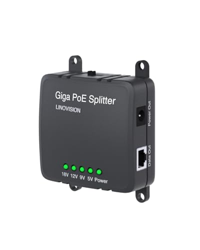 LINOVISION 30W Gigabit PoE Splitter, DC 5/9/12/18V Ausgang, Spannungsbereich, IEEE802.3af/at, PoE zu DC Stromversorgung für Kameras, Zutrittskontrollsysteme von LINOVISION