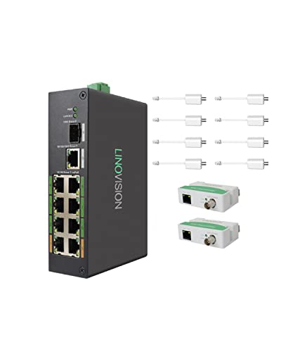 LINOVISION Industrial 8-Port EOC & POE Switch mit 2 EOC-Sendern, PoE mit großer Reichweite über Koaxial- oder UTP-Kabel, vereinfachte Verkabelung, Upgrade des analogen Systems auf IP-System von LINOVISION