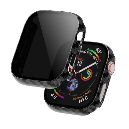 Hülle mit Glas Displayschutz Kompatibel mit Apple Watch Series 10 46mm Schutzhülle Anti Spy, Hard Rundum Schutzhülle HD Ultradünne PC Schutz Case für iWatch Series 10 46mm, 2-Stück, Kohlefaser von LINTEKER